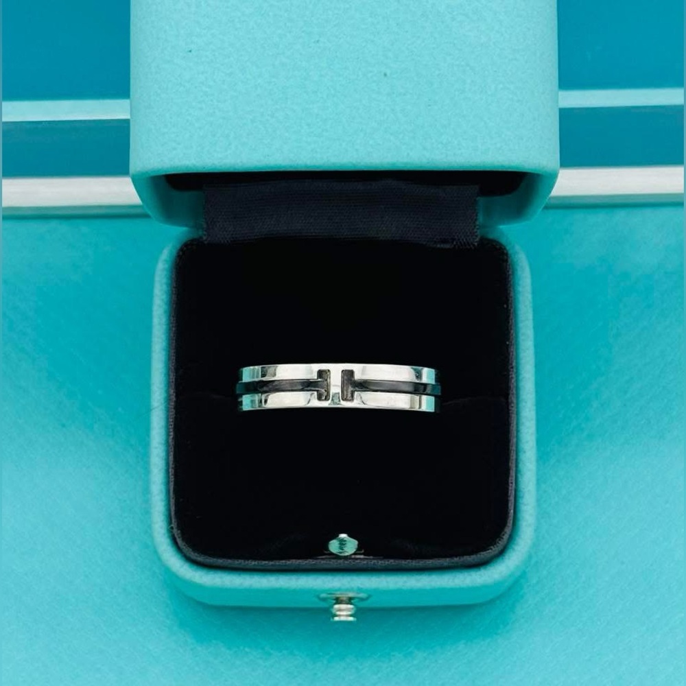 Tiffany & Co. Retired Titanium Silver Double T Ring Size 11.75